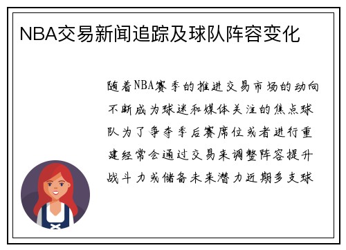 NBA交易新闻追踪及球队阵容变化